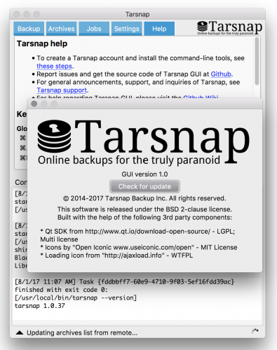 Tarsnap GUI v.10 on MacOS